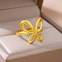 El chapado de acero inoxidable de la mariposa del estilo simple lindo ahueca hacia fuera los anillos abiertos plateados oro 18K