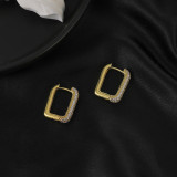 Pendientes geométricos simples de moda con hebilla de oreja cuadrada de circón con incrustaciones de cobre coreano