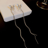 Pendientes de perlas artificiales de circón con incrustaciones de cobre con nudo de lazo de mariposa a la moda, 1 par