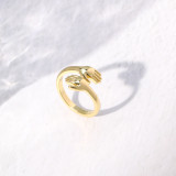 Anillo abierto de cobre con palma de moda, anillos de cobre chapados en oro, 1 pieza