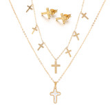 Collar elegante de los pendientes chapados en oro de 18K del acero de titanio del color sólido de la forma del corazón de la cruz de la señora elegante