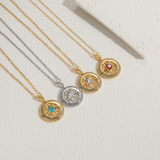 Collar con colgante chapado en oro de 14 quilates con incrustaciones de cobre y brújula de estilo clásico lujoso y elegante