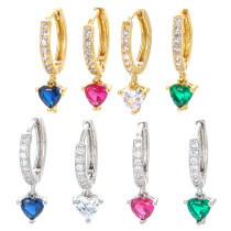 Sjewelry-hebilla de oreja de circonita, Color corazón geométrico de acero inoxidable, joyería al por mayor