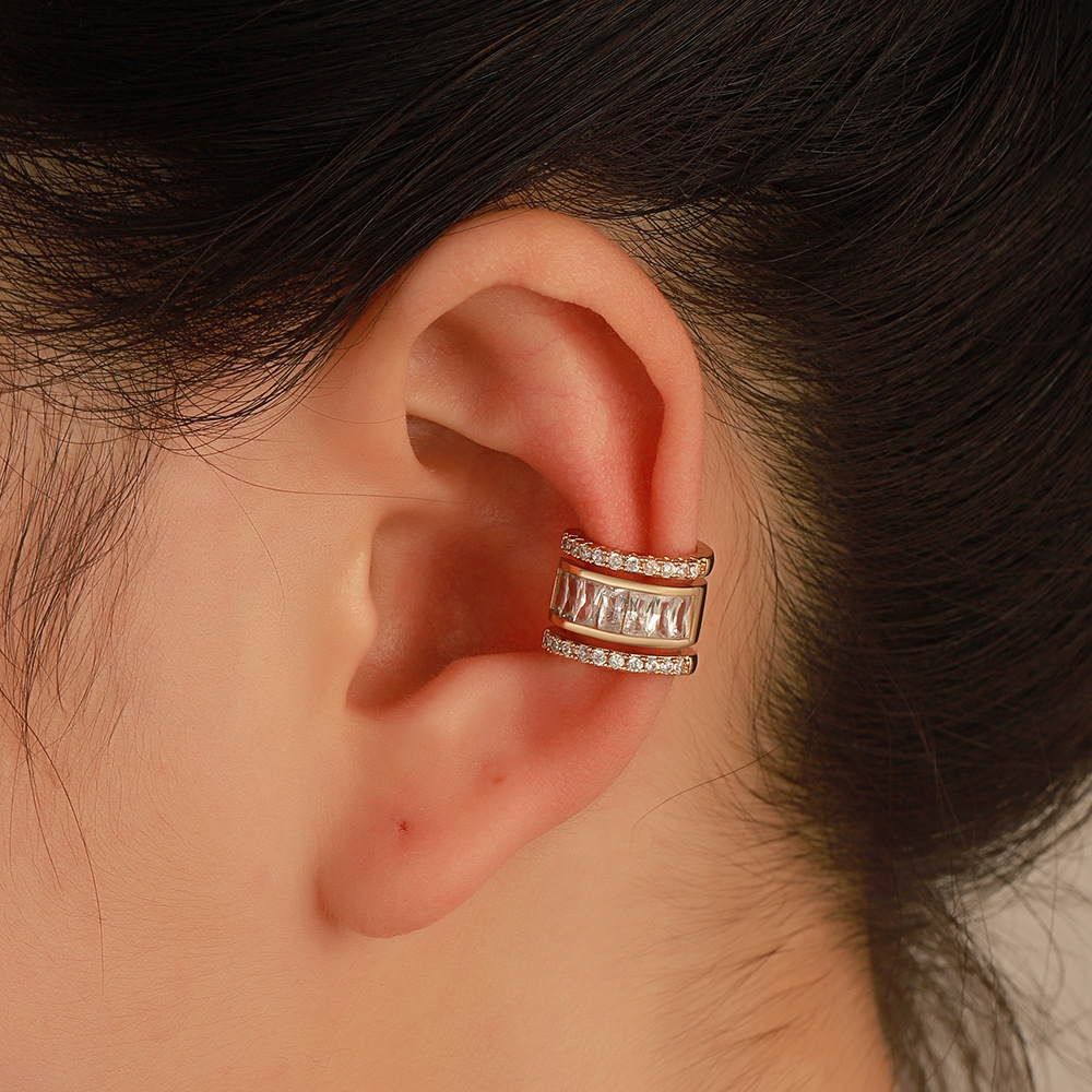 Pendientes de cobre con incrustaciones de circonio, Clips geométricos de cobre para las orejas, 1 pieza
