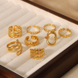 Anillos abiertos chapados en oro de 18K con revestimiento de acero inoxidable de serpiente en forma de corazón de círculo retro