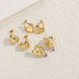 1 par de pendientes chapados en oro de 14 quilates con incrustaciones de cobre y forma de corazón de estilo Simple y elegante