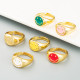 Anillo abierto con goteo de oro chapado en cobre sonriente retro