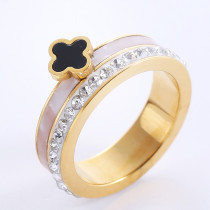 Elegante y romántico trébol de cuatro hojas chapado en acero inoxidable con incrustaciones de acrílico chapado en oro de 18 quilates anillos chapados en oro rosa