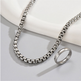Conjunto de 2 piezas de collar de anillos chapados en acero inoxidable de color sólido a la moda