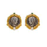 1 par de pendientes de perlas artificiales chapados en cobre geométricos de diseño Original