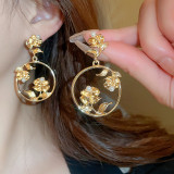 1 par de pendientes de cobre chapados en flores de estilo Vintage, estilo Simple