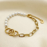 Pulseras chapadas en oro con revestimiento de perlas artificiales redondas de acero inoxidable de estilo simple informal