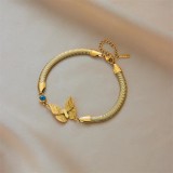 Pulseras chapadas en oro de 18 quilates con incrustaciones de mosaico de acero y titanio y mariposa de estilo simple