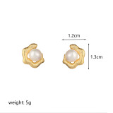 Pendientes chapados en oro de 18K con incrustaciones de cobre, perlas artificiales de cristal, chapado en oro de 18K, Retro, 1 par