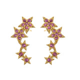 Pendientes con microincrustaciones de circonio y pentagrama, aretes de latón con forma de estrella y cristales coloridos