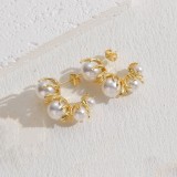 1 par de pendientes chapados en oro de 14 quilates con perlas de cobre asimétricas elegantes y glamorosas