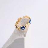 Anillo abierto geométrico de ojo de diablo pequeño con incrustaciones de circonio de oro de 18 quilates chapado en cobre a la moda