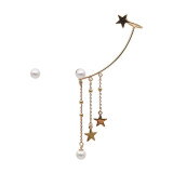 1 par de pendientes elegantes y sencillos con borlas de estrellas, chapado asimétrico, con incrustaciones de perlas de cobre