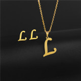 Pendientes De Collar De 26 Letras De Acero Inoxidable De Moda Simple De Dos Piezas
