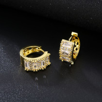 1 par de pendientes chapados en oro blanco con incrustaciones rectangulares elegantes y glamurosos, chapados en oro blanco y circonita de cobre