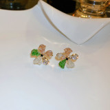 1 par de pendientes con diamantes de imitación de cristal de cobre con incrustaciones de flores dulces