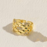 Anillos abiertos chapados en oro de 14 quilates con incrustaciones de cobre y forma ovalada de estilo clásico informal