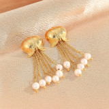 1 par de pendientes colgantes de perlas de agua dulce de cobre con incrustaciones de borlas de Color sólido de estilo romano de estilo Vintage