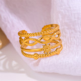 Anillos abiertos chapados en oro de 18 quilates con revestimiento de acero inoxidable redondo cruzado estilo romano de estilo simple