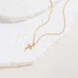Collar con colgante chapado en oro blanco chapado en oro de 14 quilates con incrustaciones de cobre infinito y cruz de estilo simple y elegante