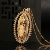 Nuevo collar con colgante de la Virgen de la muerte con incrustaciones de circonita, joyería al por mayor
