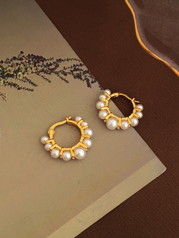 Pendientes de cobre geométricos retro Pendientes de cobre perla chapados en oro