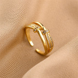 Anillo abierto de cobre con forma de mariposa y serpiente geométrica a la moda, anillos de cobre con piedras preciosas artificiales