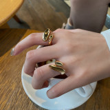 Moda coreana brillante Irregular cobre chapado en oro anillo ajustable con apertura Mujer
