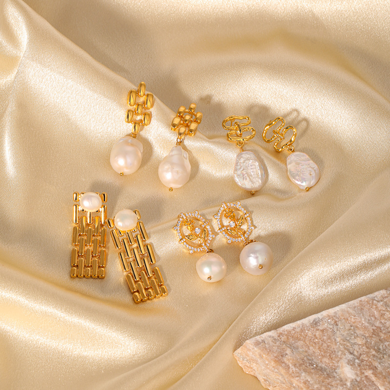 1 par de elegantes pendientes ovalados de circonita de cobre con incrustaciones de perlas de imitación y chapado en rosa