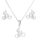 Estilo simple Estilo clásico Bicicleta deportiva Chapado en acero inoxidable Pendientes chapados en oro de 18 quilates Conjunto de joyas y collar
