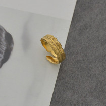 Anillo abierto de moda, anillo de dedo índice ajustable con forma de pluma de acero de titanio