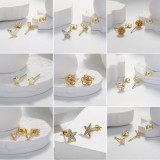 Pendientes estilo simple estrella flor mariposa latón chapado circón 1 par