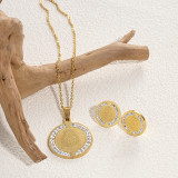 Collar de pendientes chapado en oro con incrustaciones de acero inoxidable geométrico de estilo romano de estilo étnico