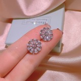 Collar de pendientes de anillos de circonio con incrustaciones de acero de titanio de flor de estilo simple