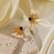 Pendientes colgantes chapados en oro de 18K con incrustaciones de cobre, piedra Natural, perlas de agua dulce, fuegos artificiales, 1 par