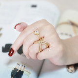 Anillo abierto de cobre con forma de corazón de estilo simple, anillos de cobre con circonita