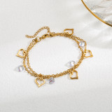 Pulseras chapadas en oro de 24 quilates con perlas de esmalte Heishi de acero inoxidable con forma de corazón de palma cruzada estilo IG