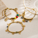 Pulseras chapadas en oro en capas de perlas de imitación de acero inoxidable mariposa árbol ojo del diablo estilo moderno informal
