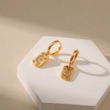 1 par de pendientes colgantes chapados en oro de 18K con incrustaciones de cobre rectangulares y estrella y Luna de estilo Simple