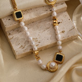 Collar chapado en oro de 18 quilates con perlas de agua dulce, chapado en cobre, cuadrado, elegante, estilo IG