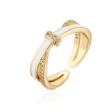 Anillo abierto de cobre geométrico de moda, anillos de cobre con circonita chapada en oro esmaltado