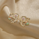 1 par de pendientes chapados en oro de 14 quilates con incrustaciones huecas de flores irregulares estilo IG