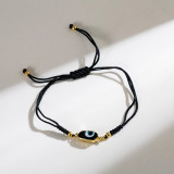 1 pieza de cuerda artística con ojo del diablo, pulseras chapadas en oro de 18 quilates con cuentas de cobre y esmalte