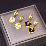 Conjunto de joyería de collar y pendientes de concha con incrustaciones de acero de titanio con flor de estilo vintage
