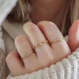 Anillo abierto de acero inoxidable de color sólido a la moda, anillos de acero inoxidable con incrustaciones de piedras preciosas artificiales